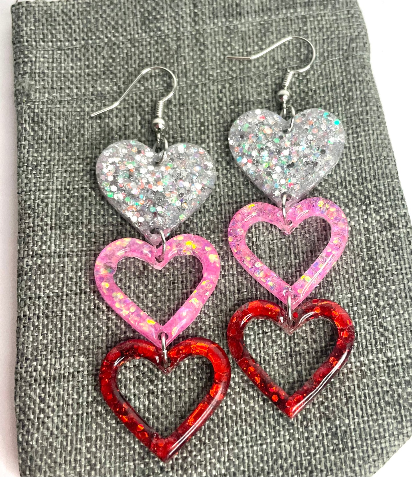 3 Tiered Heart Dangle Earrings