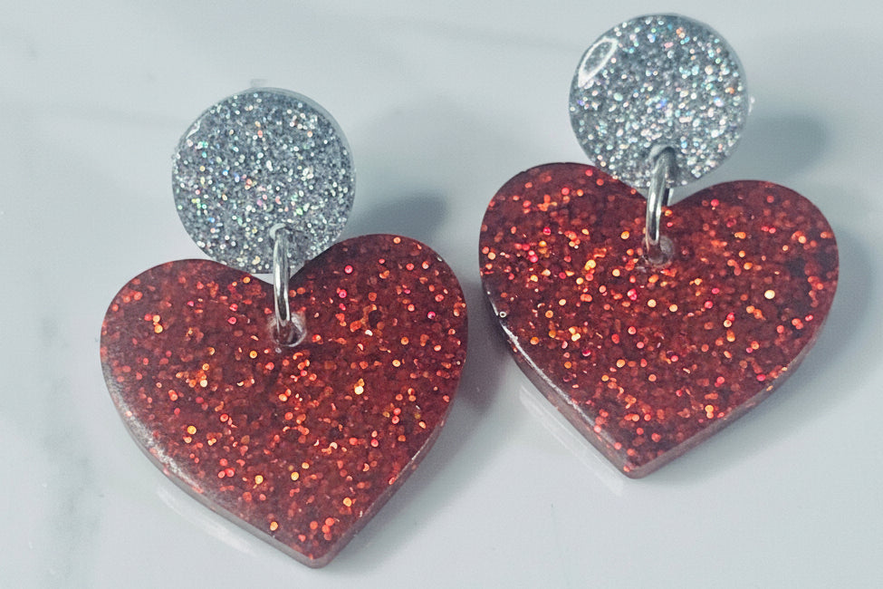 Red Stud Heart Earrings