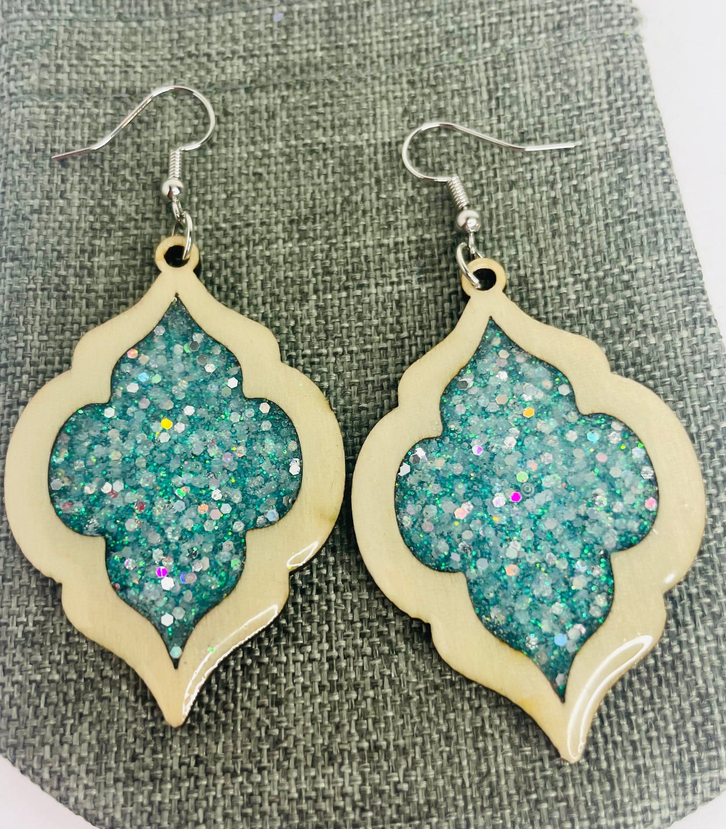 Aqua Blue Victorian Wood Earrings
