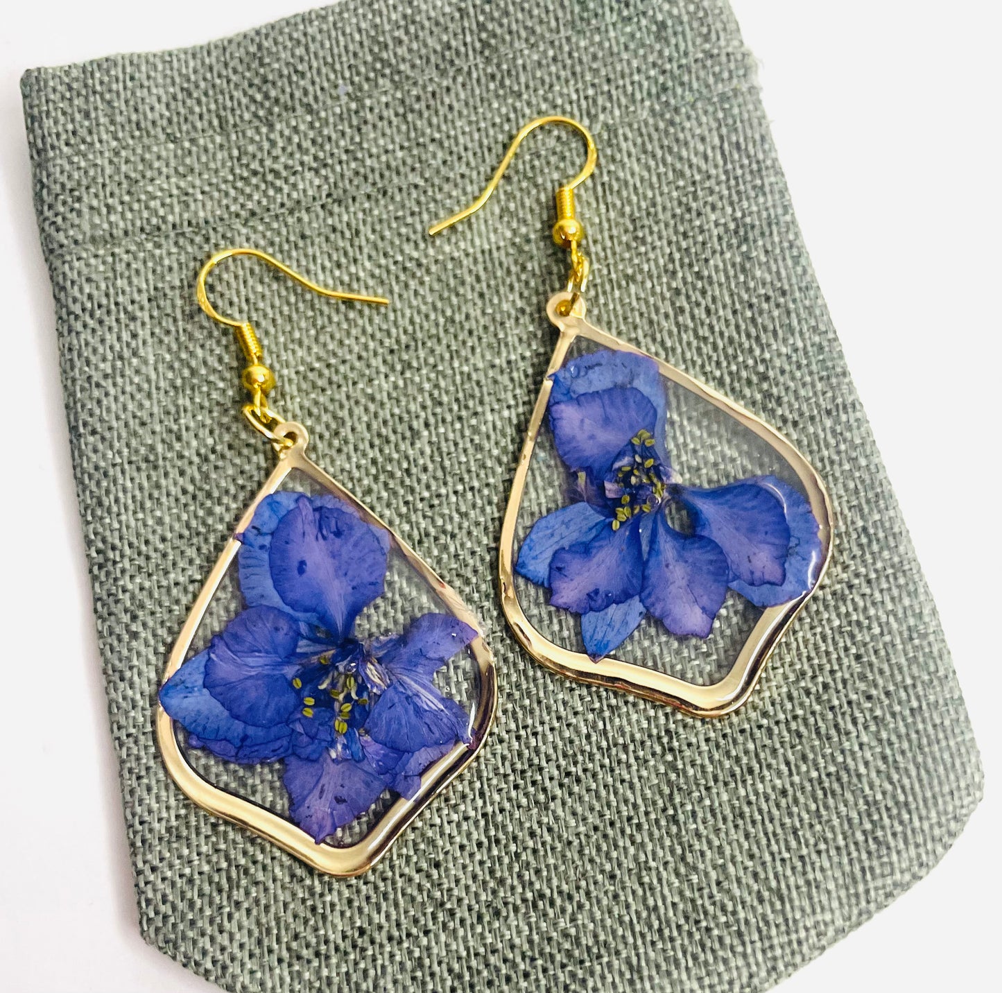 Blue and Bold Gold Earrings