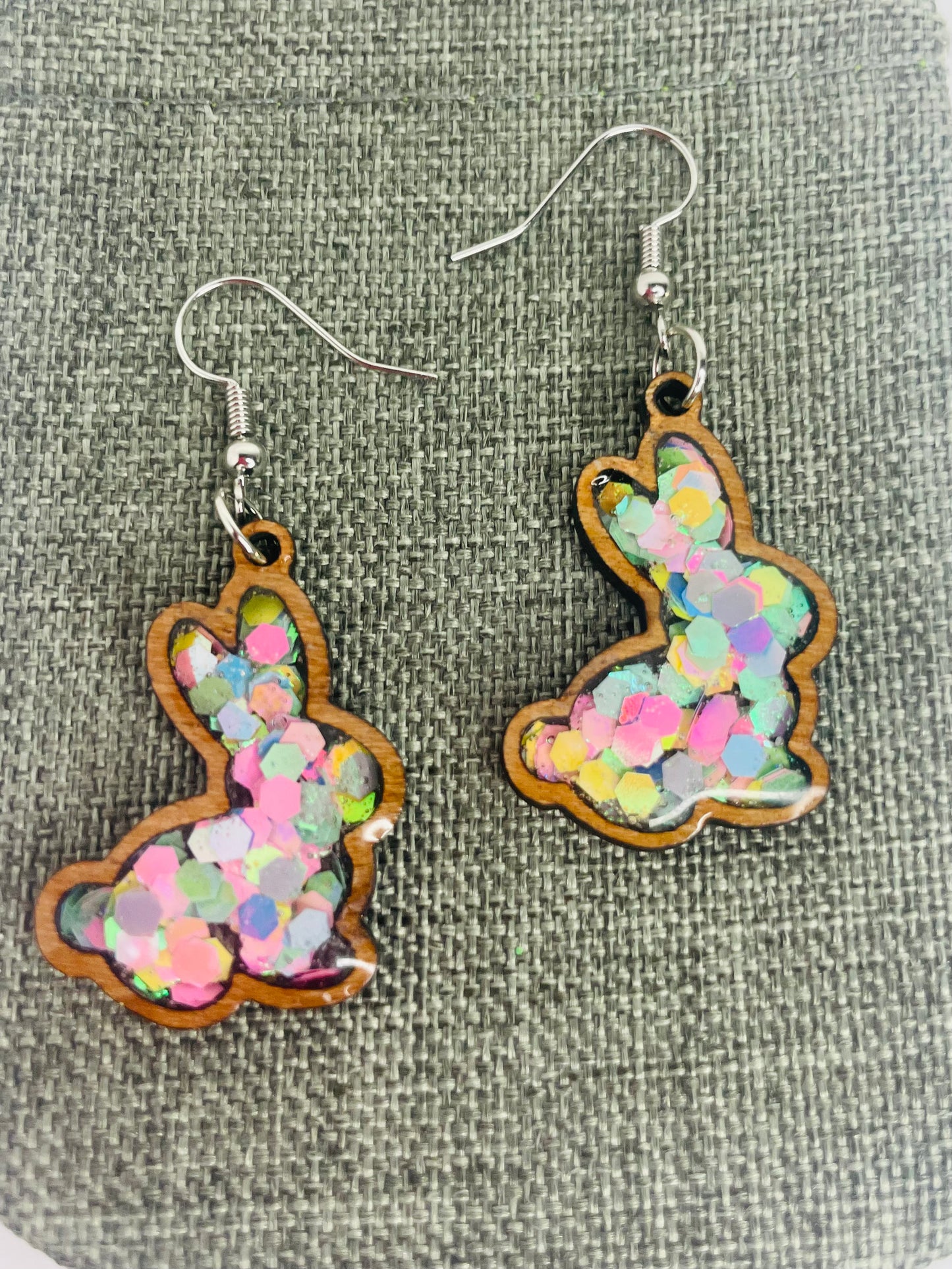 Confetti Wood Bunny Earrings