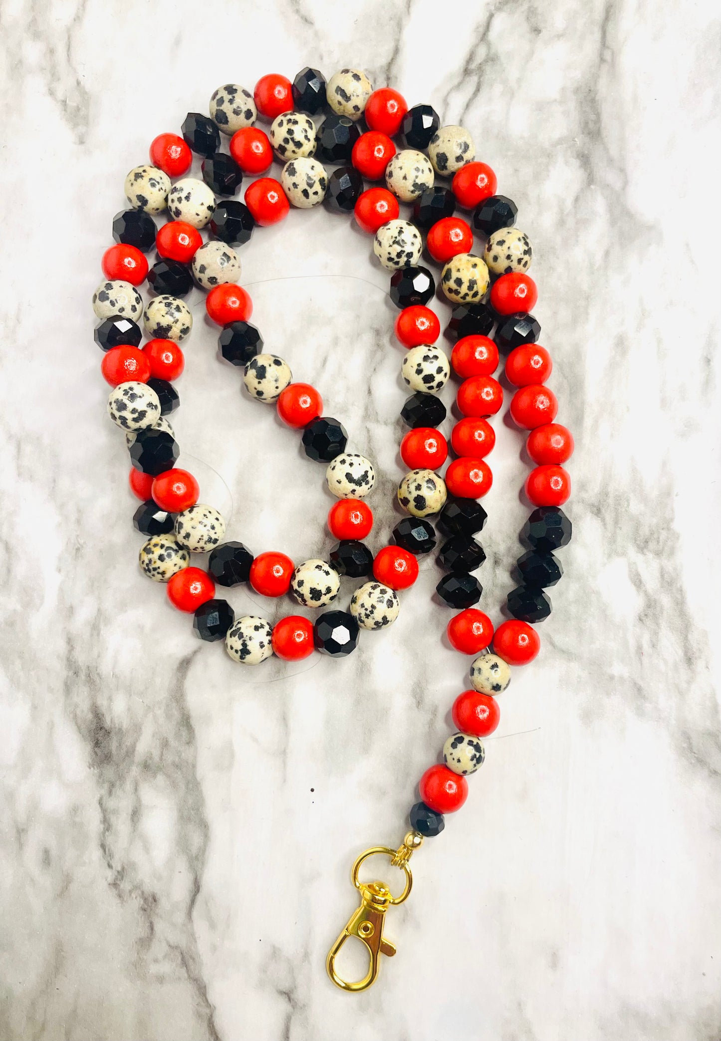 Black, Red, Cheetah Beaded Lanyard