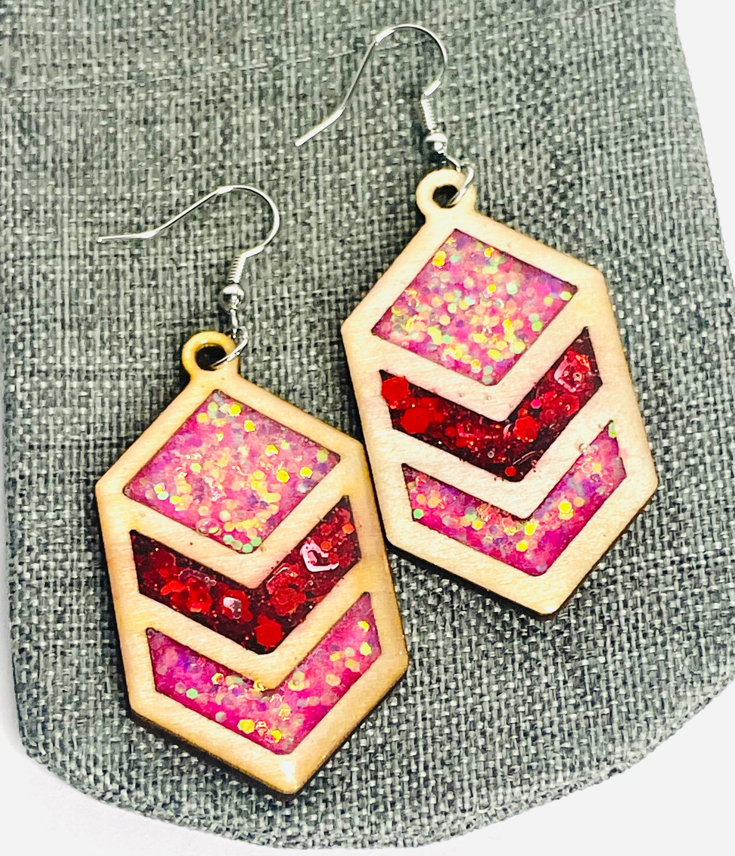 Pink Chevron Wood Earrings