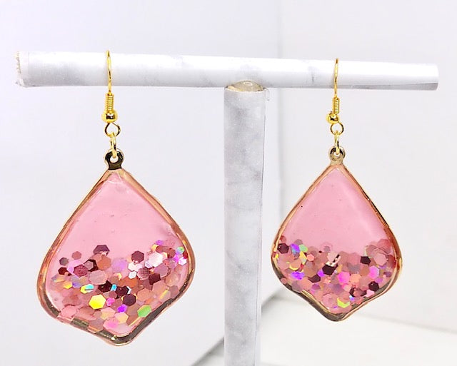 Pink and Gold Glitter Earrings