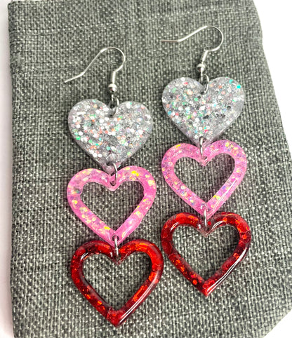 3 Tiered Heart Dangle Earrings