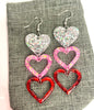 3 Tiered Heart Dangle Earrings