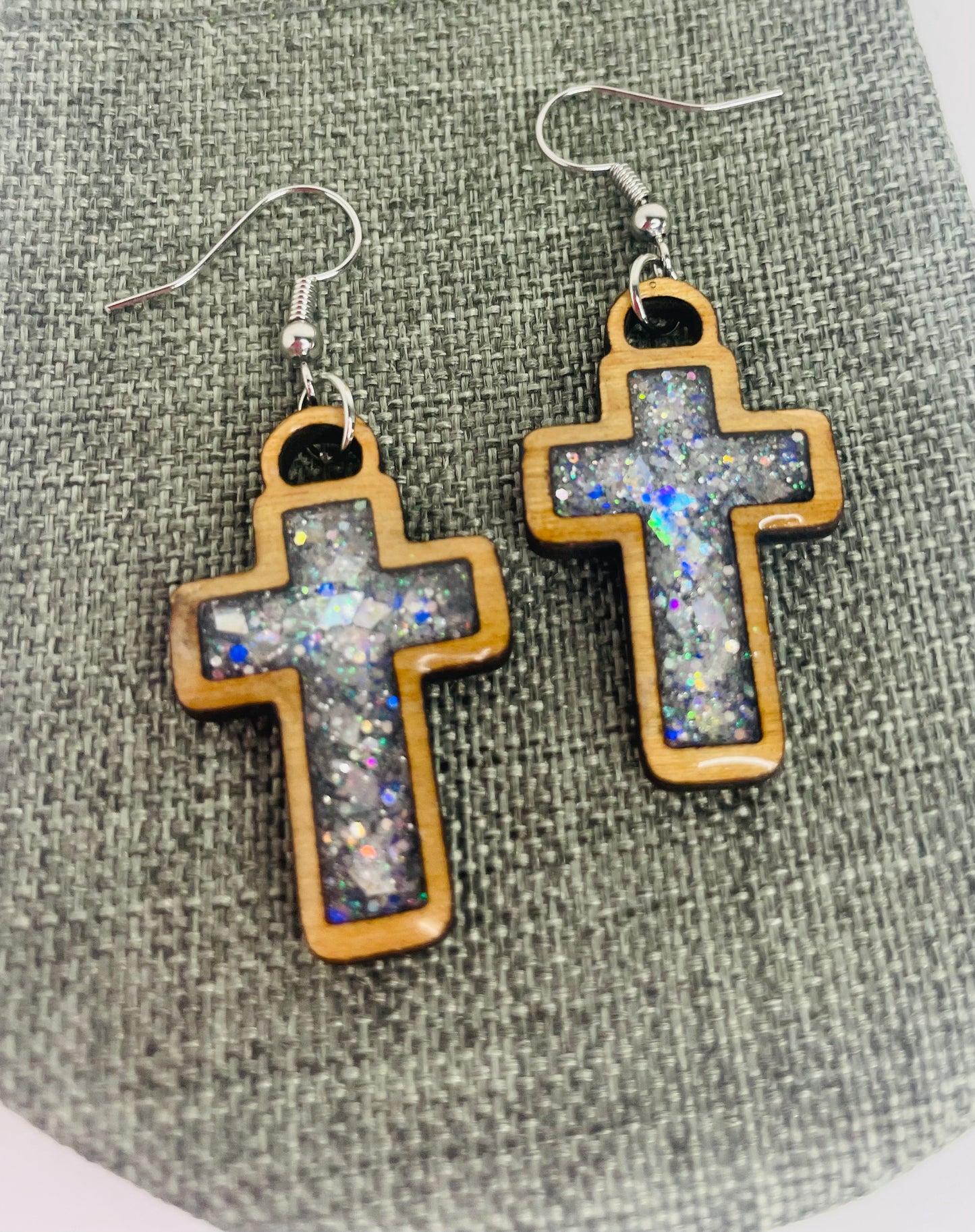 Silver Sparkle Cross Earrings