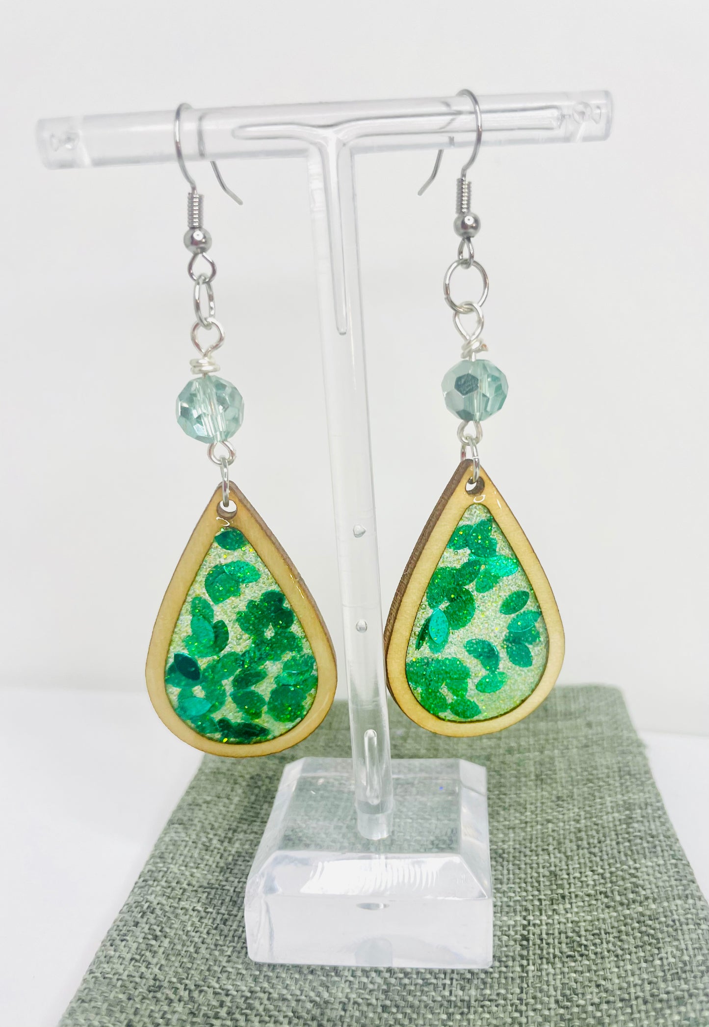 Green Beaded Drop Earrings